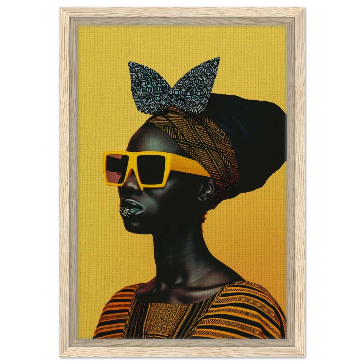 AfroFuturist Muse – Bold Afrocentric Portrait Wall Art Print - Framed Canvas - 30x45 cm / 12x18″ - Wood frame