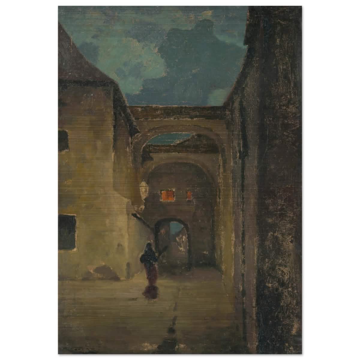 Alley in the evening by Lajos Csordák - Brushed Aluminum Print - 70x100 cm / 28x40″ -