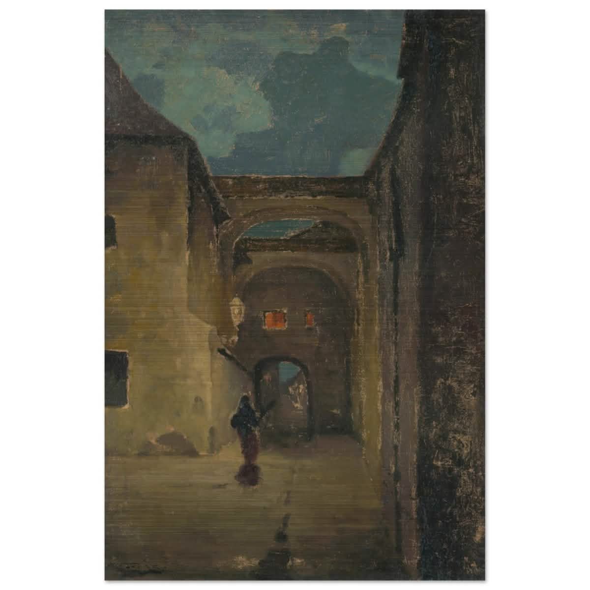 Alley in the evening by Lajos Csordák - Brushed Aluminum Print - 40x60 cm / 16x24″ -