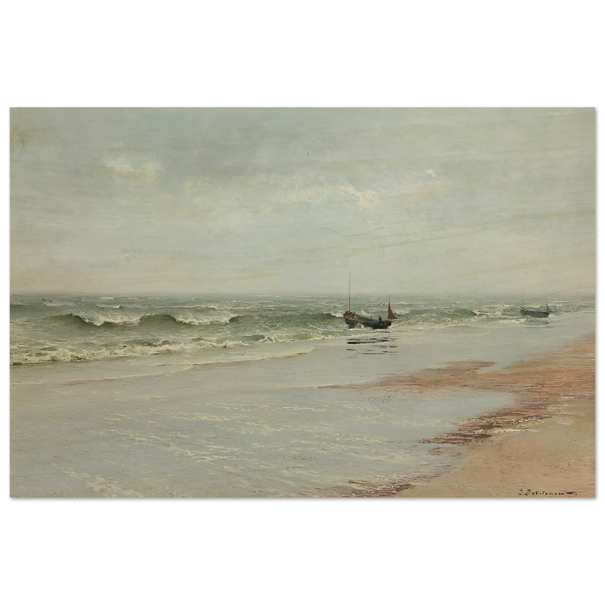 Along the Shore – William Trost Richards Coastal Wall Art Print - Wood Prints - 20x30 cm / 8x12″ -