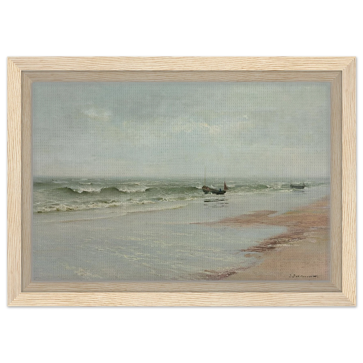 Along the Shore – William Trost Richards Coastal Wall Art Print - Framed Canvas - 20x30 cm / 8x12″ - Wood frame