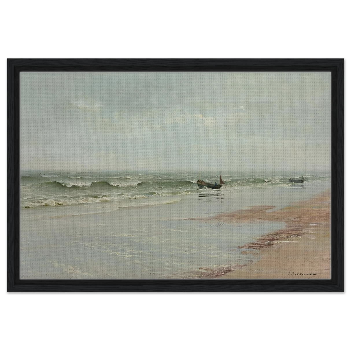 Along the Shore – William Trost Richards Coastal Wall Art Print - Framed Canvas - 40x60 cm / 16x24″ - Black frame