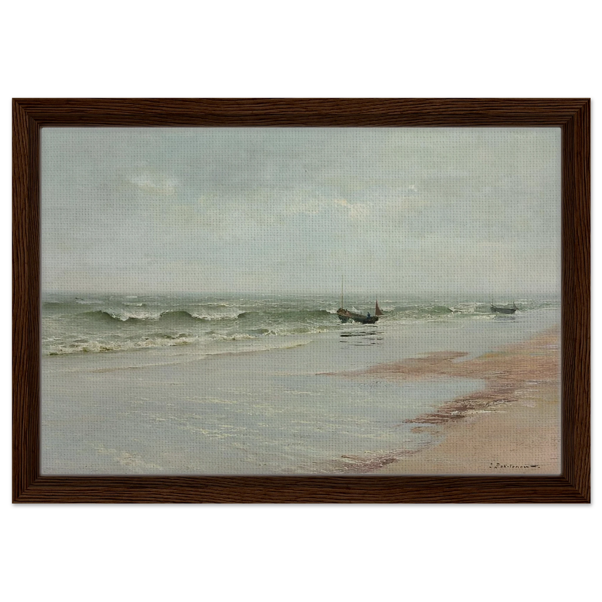 Along the Shore – William Trost Richards Coastal Wall Art Print - Framed Canvas - 30x45 cm / 12x18″ - Dark wood frame