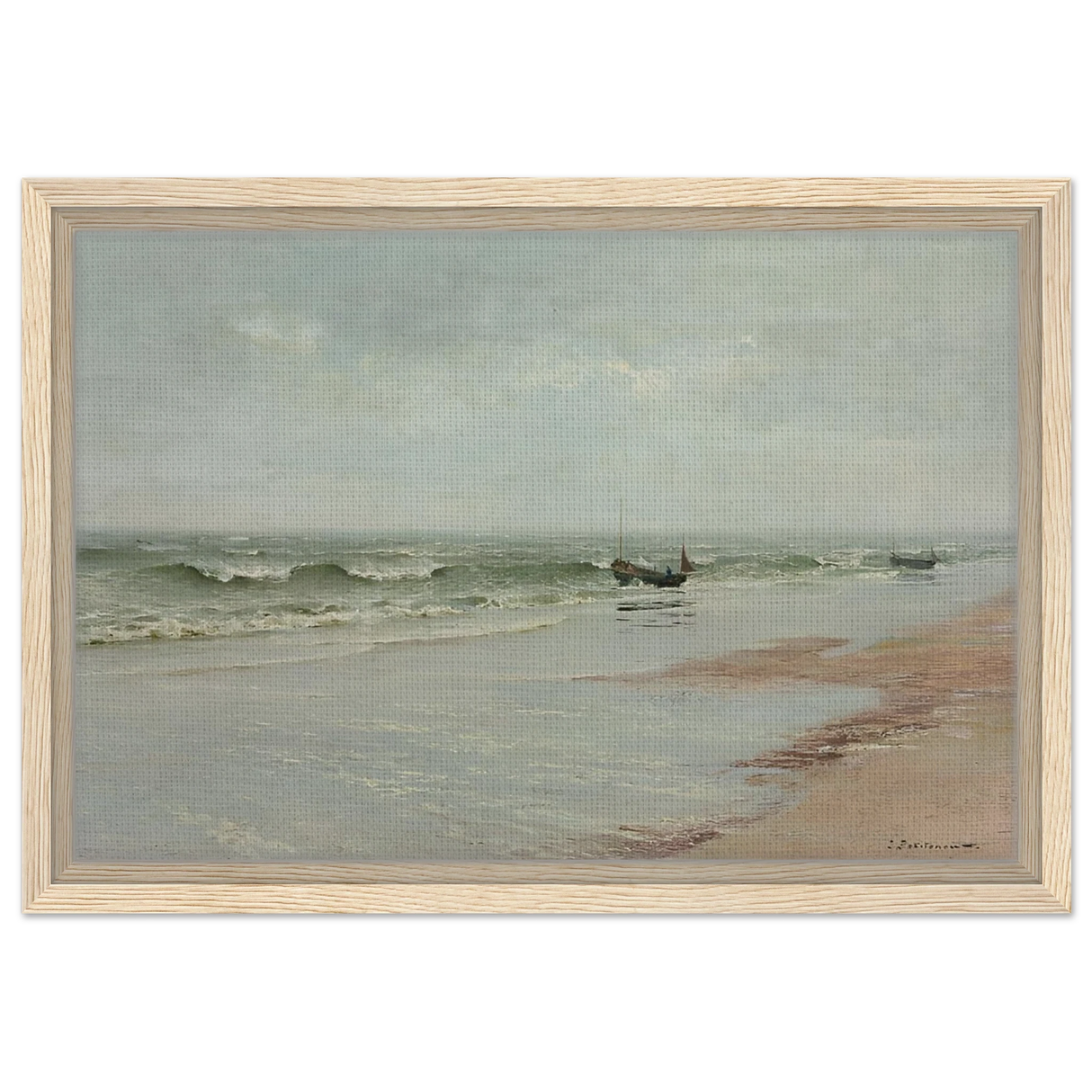 Along the Shore – William Trost Richards Coastal Wall Art Print - Framed Canvas - 30x45 cm / 12x18″ - Wood frame