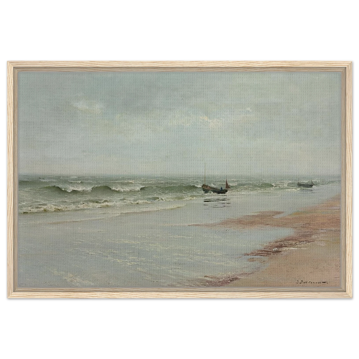 Along the Shore – William Trost Richards Coastal Wall Art Print - Framed Canvas - 50x75 cm / 20x30″ - Wood frame