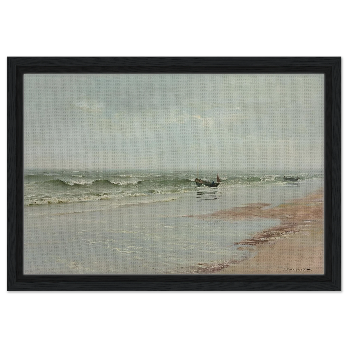Along the Shore – William Trost Richards Coastal Wall Art Print - Framed Canvas - 30x45 cm / 12x18″ - Black frame