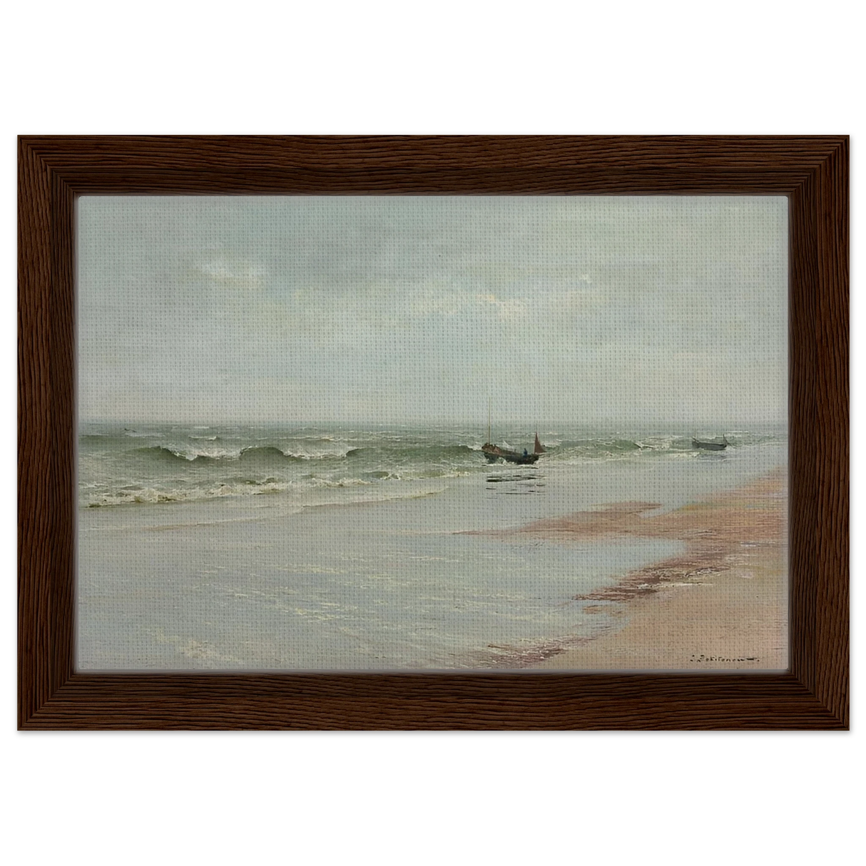 Along the Shore – William Trost Richards Coastal Wall Art Print - Framed Canvas - 20x30 cm / 8x12″ - Dark wood frame