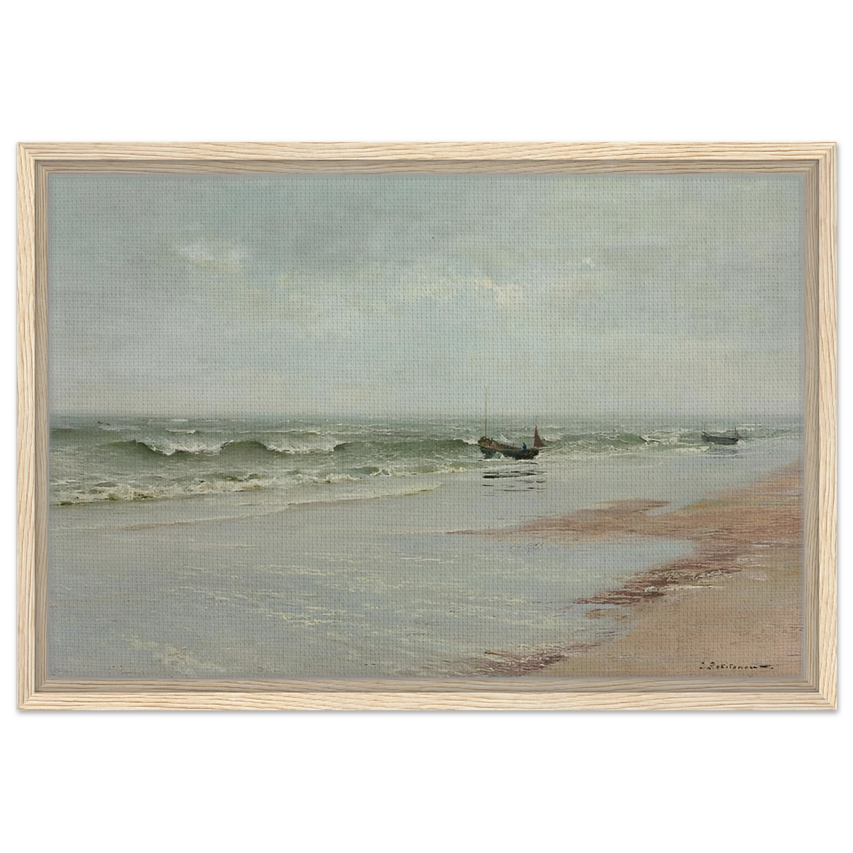 Along the Shore – William Trost Richards Coastal Wall Art Print - Framed Canvas - 40x60 cm / 16x24″ - Wood frame