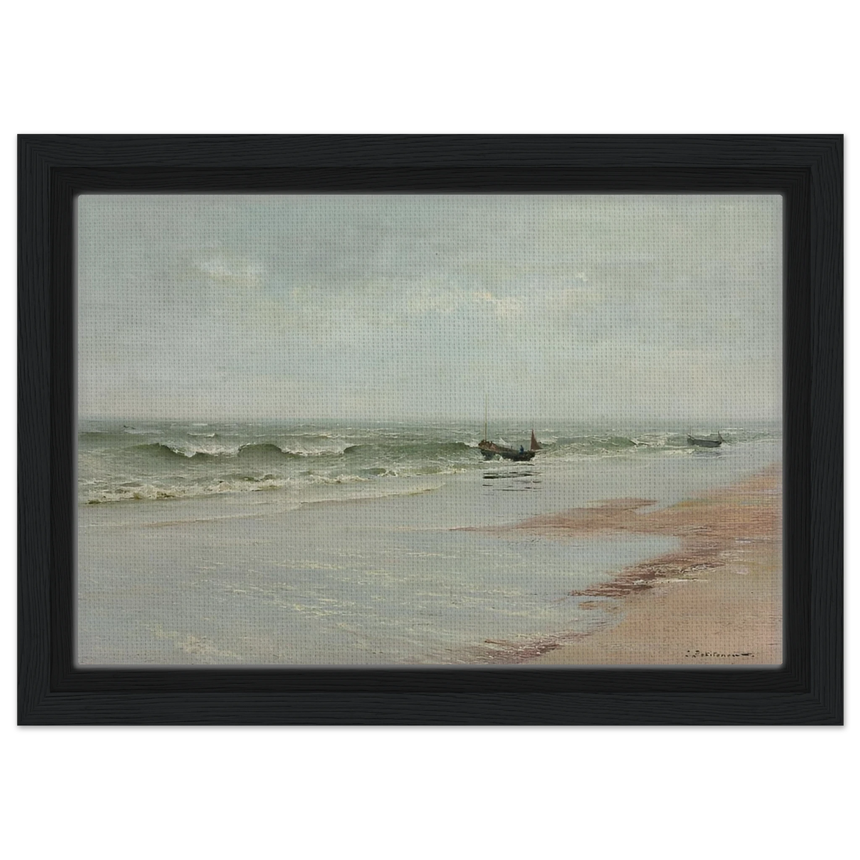 Along the Shore – William Trost Richards Coastal Wall Art Print - Framed Canvas - 20x30 cm / 8x12″ - Black frame