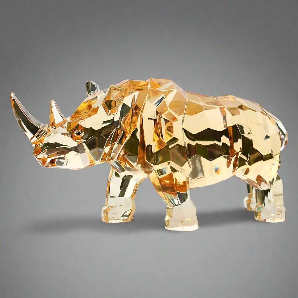 Amber Rhinoceros Sculpture – Modern Animal Figurine Home Décor - Rhino Amber - 210x60x100 mm -