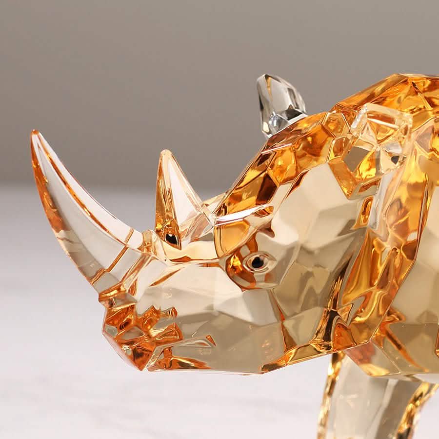 Amber Rhinoceros Sculpture – Modern Animal Figurine Home Décor - Rhino Amber - 210x60x100 mm -
