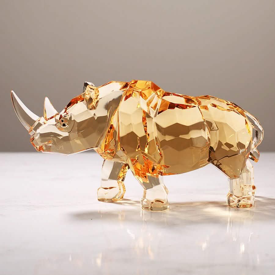 Amber Rhinoceros Sculpture – Modern Animal Figurine Home Décor - Rhino Amber - 210x60x100 mm -