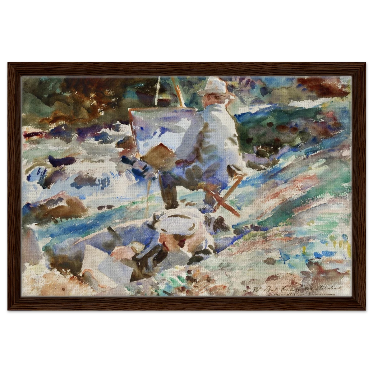 An Artist at His Easel (1914) by John Singer Sargent | Wall art Print | Vintage Collection - Framed Canvas - 40x60 cm / 16x24″ - Dark wood frame