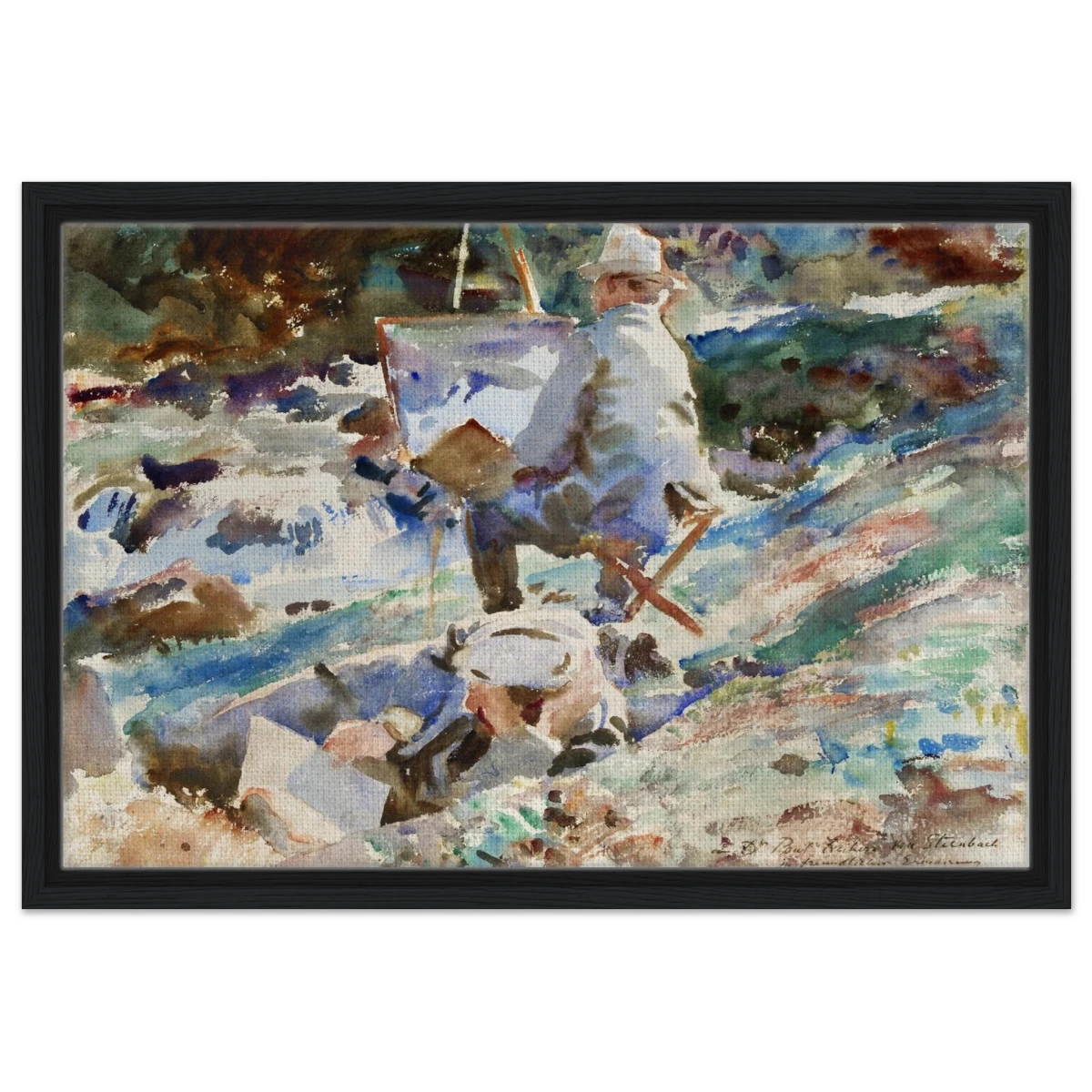 An Artist at His Easel (1914) by John Singer Sargent | Wall art Print | Vintage Collection - Framed Canvas - 40x60 cm / 16x24″ - Black frame