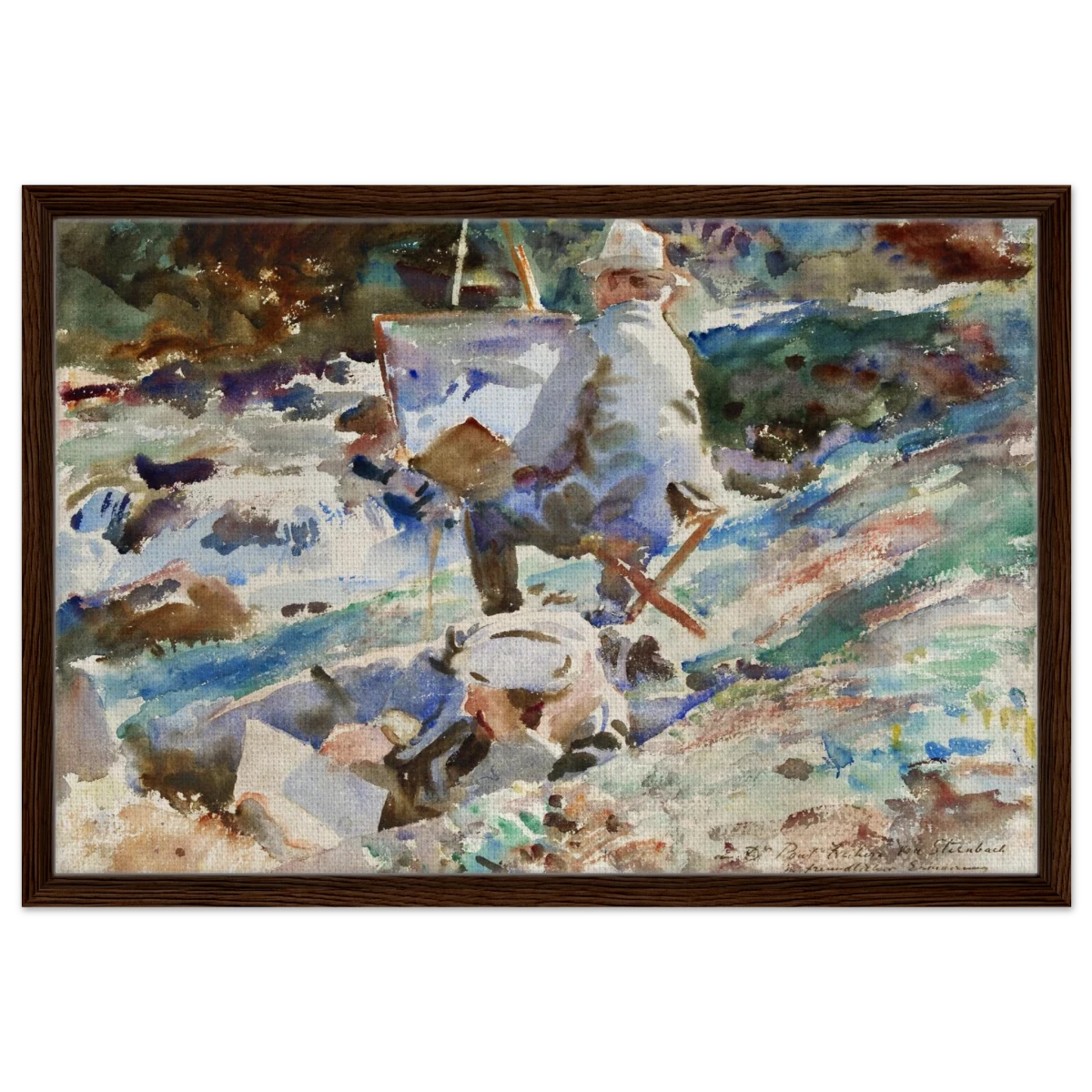 An Artist at His Easel (1914) by John Singer Sargent | Wall art Print | Vintage Collection - Framed Canvas - 50x75 cm / 20x30″ - Dark wood frame