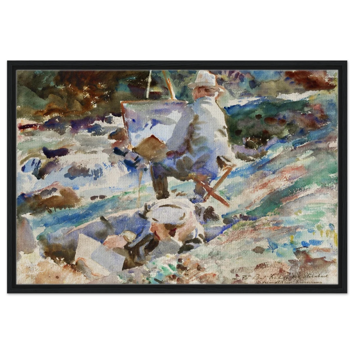 An Artist at His Easel (1914) by John Singer Sargent | Wall art Print | Vintage Collection - Framed Canvas - 60x90 cm / 24x36″ - Black frame