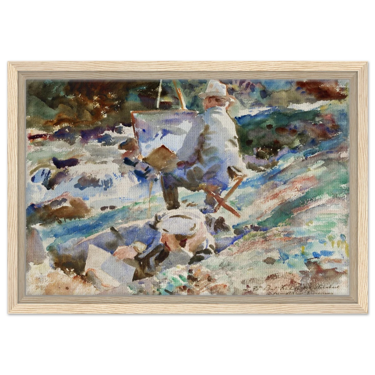 An Artist at His Easel (1914) by John Singer Sargent | Wall art Print | Vintage Collection - Framed Canvas - 30x45 cm / 12x18″ - Wood frame