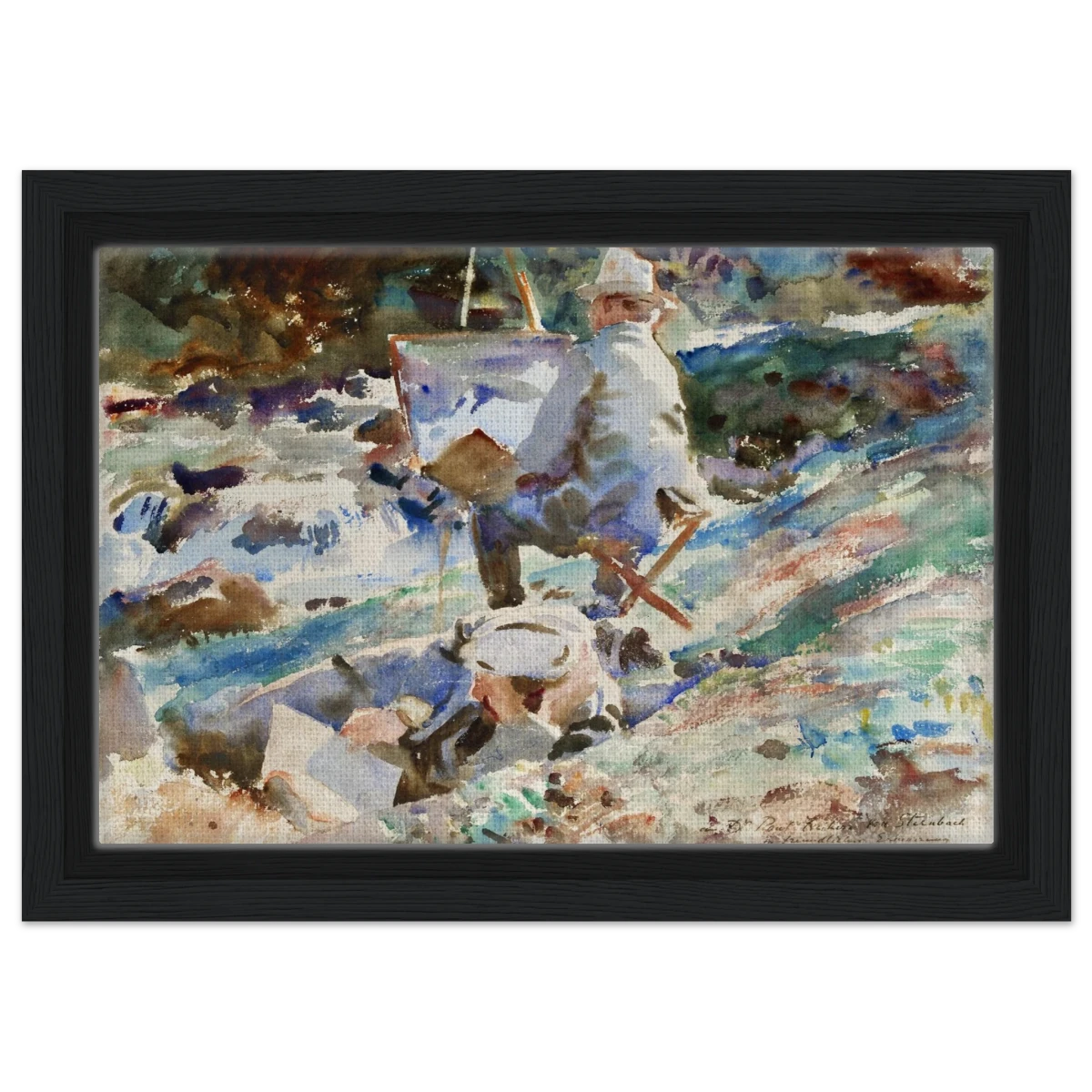 An Artist at His Easel (1914) by John Singer Sargent | Wall art Print | Vintage Collection - Framed Canvas - 20x30 cm / 8x12″ - Black frame