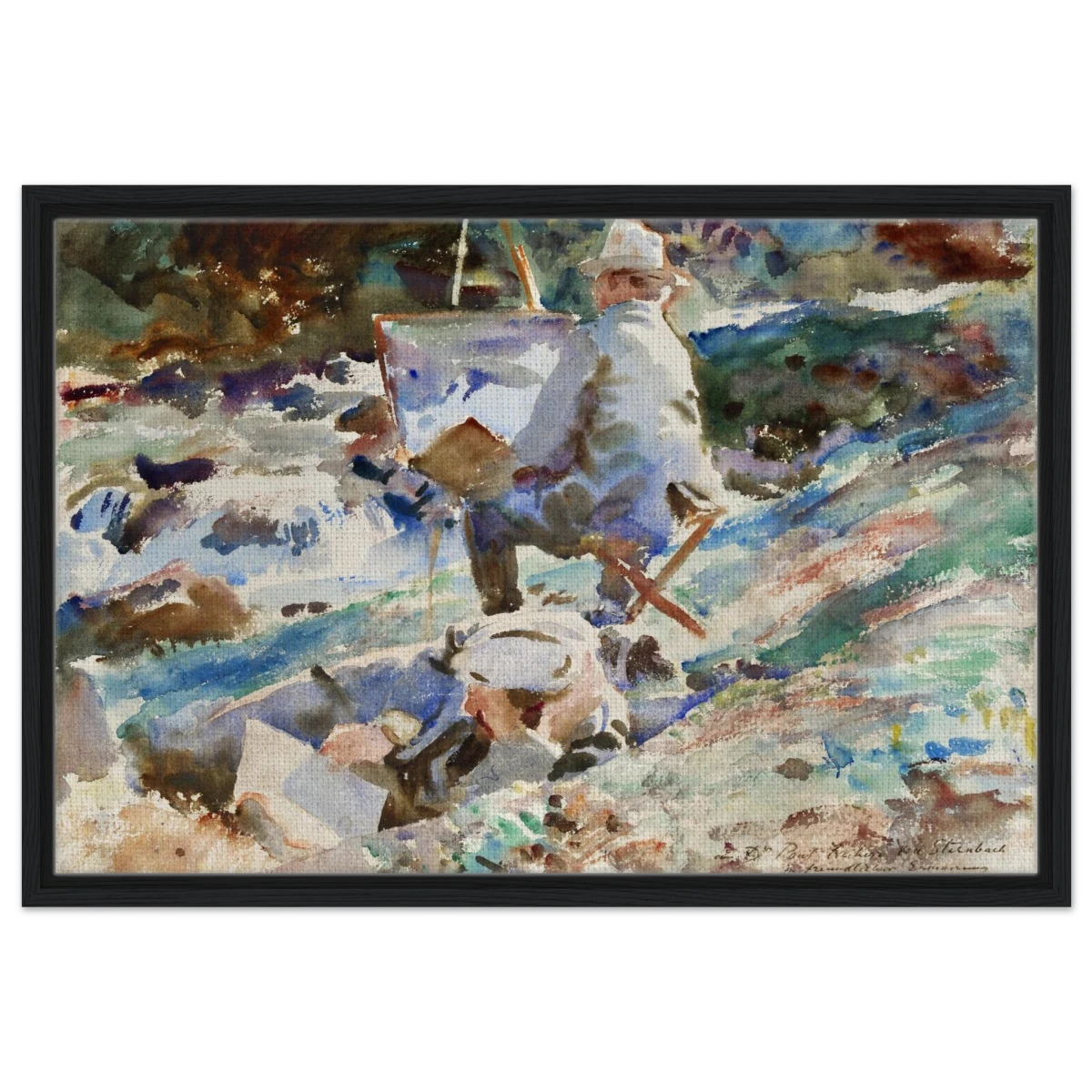 An Artist at His Easel (1914) by John Singer Sargent | Wall art Print | Vintage Collection - Framed Canvas - 50x75 cm / 20x30″ - Black frame