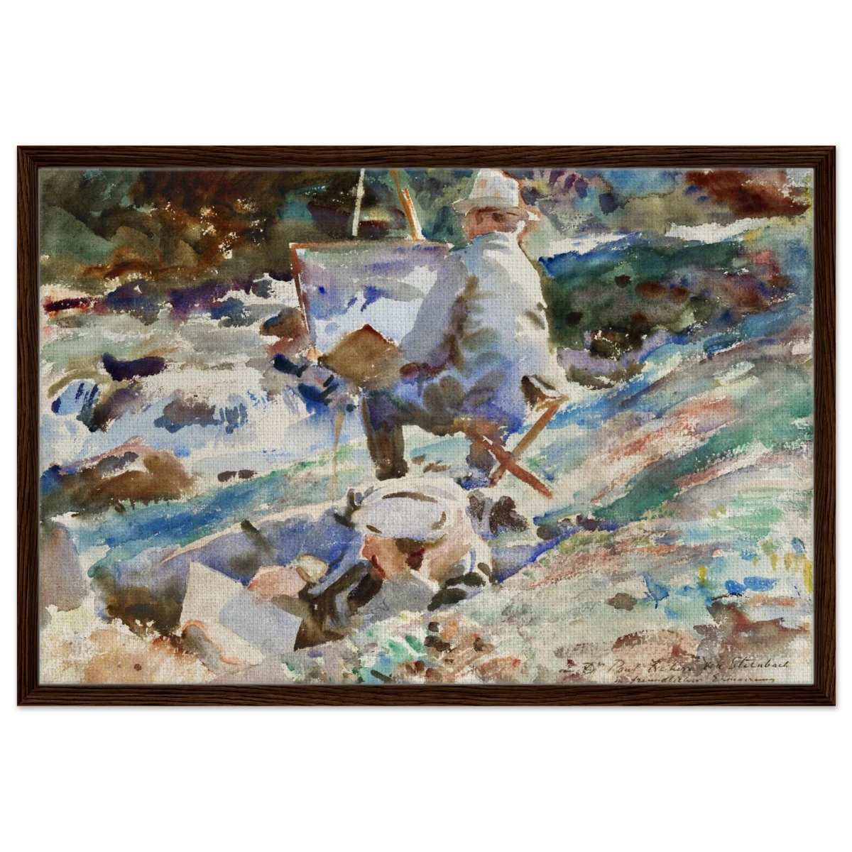 An Artist at His Easel (1914) by John Singer Sargent | Wall art Print | Vintage Collection - Framed Canvas - 60x90 cm / 24x36″ - Dark wood frame