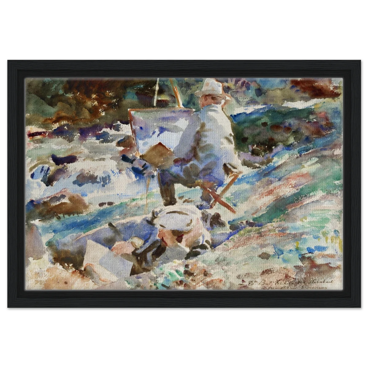 An Artist at His Easel (1914) by John Singer Sargent | Wall art Print | Vintage Collection - Framed Canvas - 30x45 cm / 12x18″ - Black frame