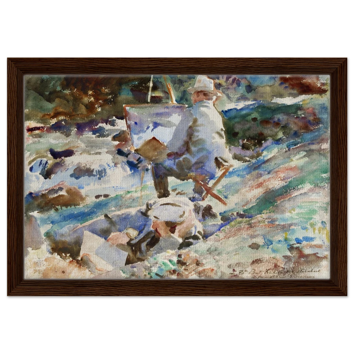 An Artist at His Easel (1914) by John Singer Sargent | Wall art Print | Vintage Collection - Framed Canvas - 30x45 cm / 12x18″ - Dark wood frame