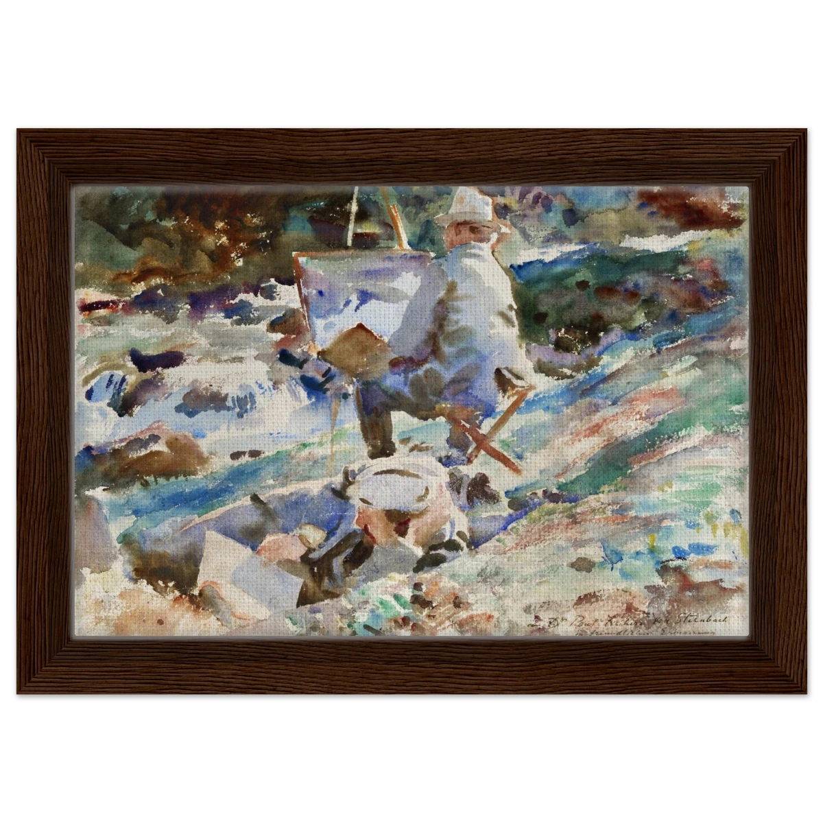 An Artist at His Easel (1914) by John Singer Sargent | Wall art Print | Vintage Collection - Framed Canvas - 20x30 cm / 8x12″ - Dark wood frame