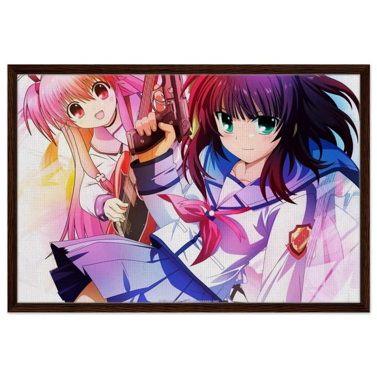 Angel Beats! Dynamic Duo - 60x90 cm / 24x36″ - Framed Canvas - Dark wood frame