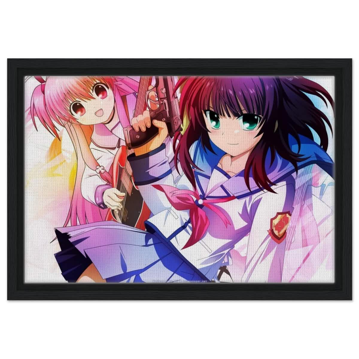 Angel Beats! Dynamic Duo - 30x45 cm / 12x18″ - Framed Canvas - Black frame