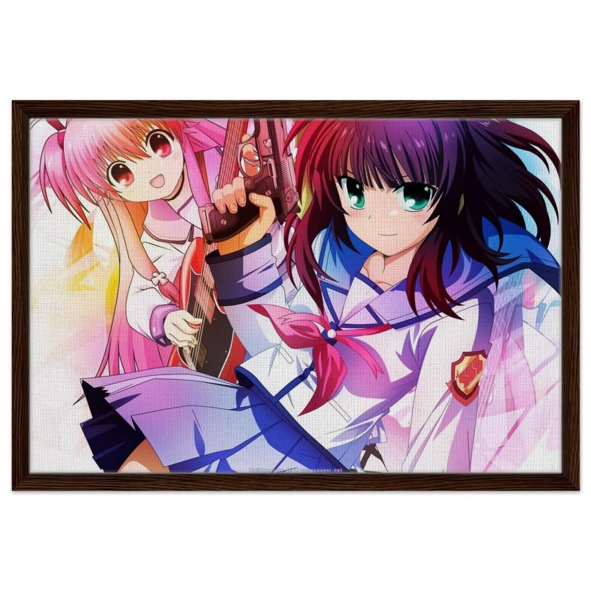 Angel Beats! Dynamic Duo - 50x75 cm / 20x30″ - Framed Canvas - Dark wood frame
