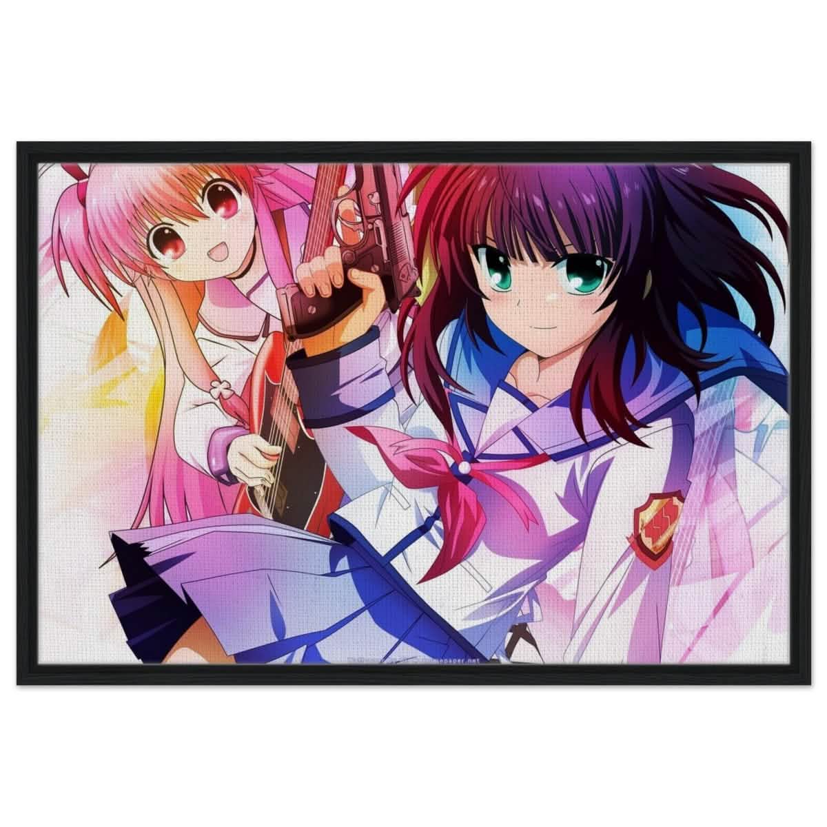 Angel Beats! Dynamic Duo - 60x90 cm / 24x36″ - Framed Canvas - Black frame