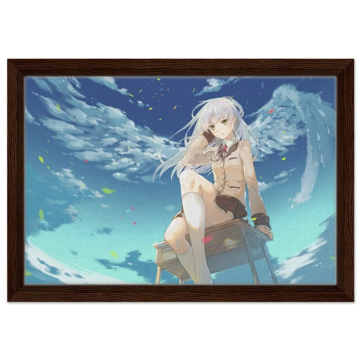 Angel Beats! Skybound Serenity | Wall art Print - 30x45 cm / 12x18″ - Framed Canvas - Dark wood frame