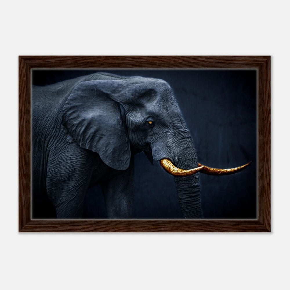Animal Kingdom Wall art print collection | Elephant | Golden Tusk - Framed Canvas - 30x45 cm / 12x18″ - Dark wood frame
