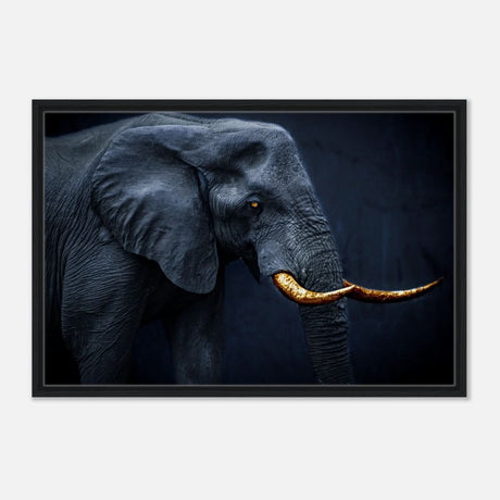Animal Kingdom Wall art print collection | Elephant | Golden Tusk - Framed Canvas - 60x90 cm / 24x36″ - Black frame