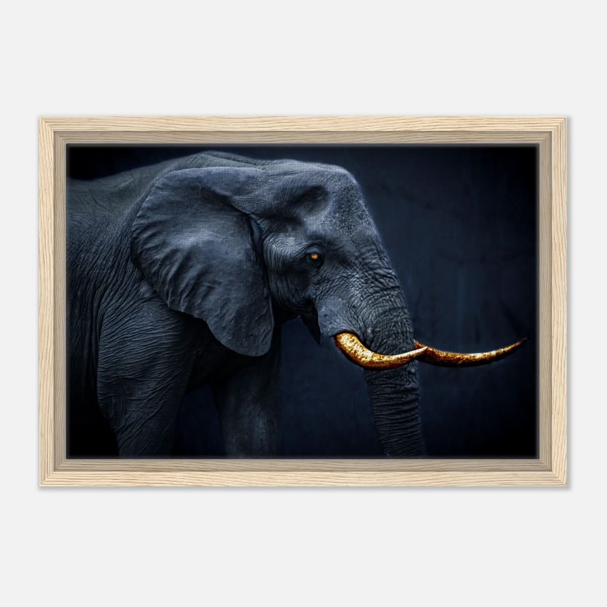 Animal Kingdom Wall art print collection | Elephant | Golden Tusk - Framed Canvas - 30x45 cm / 12x18″ - Wood frame
