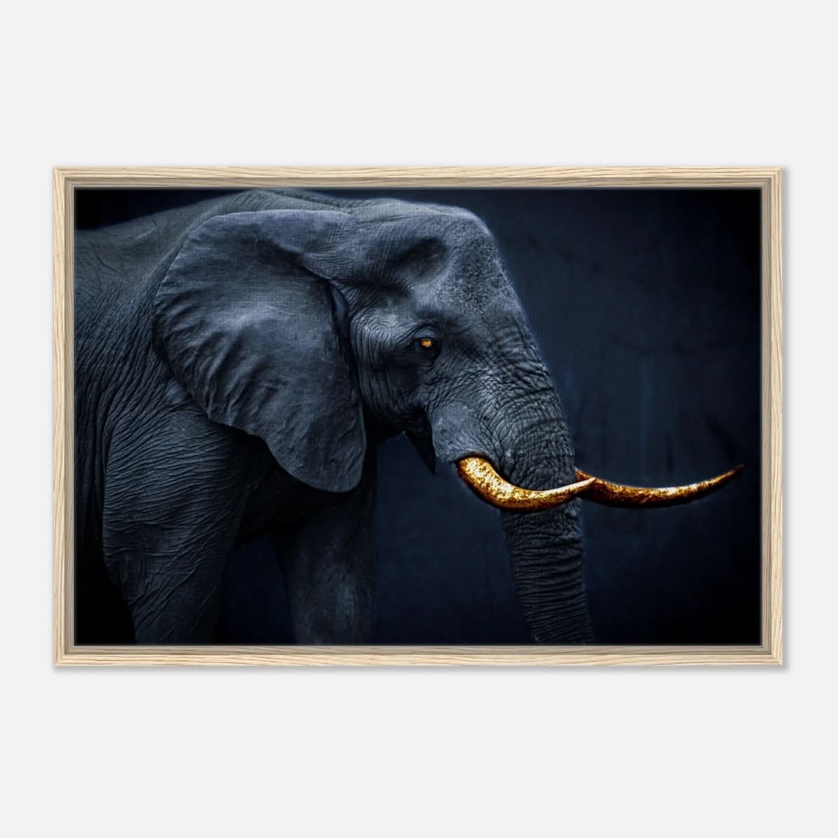 Animal Kingdom Wall art print collection | Elephant | Golden Tusk - Framed Canvas - 60x90 cm / 24x36″ - Wood frame