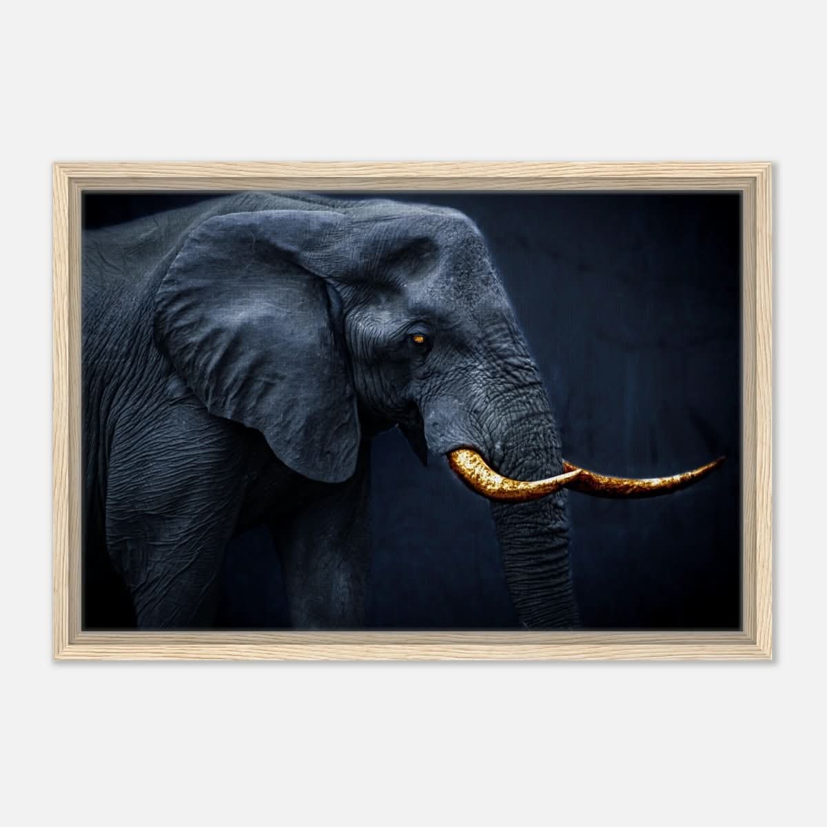 Animal Kingdom Wall art print collection | Elephant | Golden Tusk - Framed Canvas - 40x60 cm / 16x24″ - Wood frame