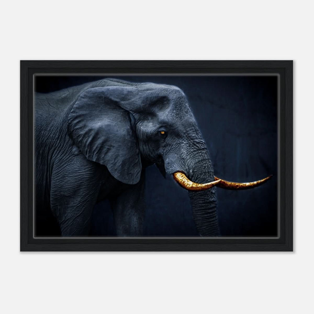 Animal Kingdom Wall art print collection | Elephant | Golden Tusk - Framed Canvas - 30x45 cm / 12x18″ - Black frame