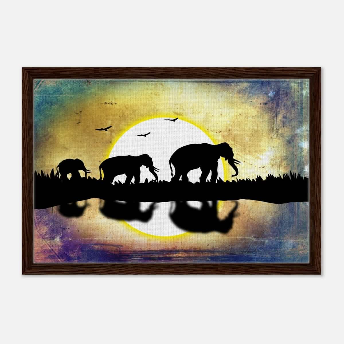 Animal Kingdom Wall art print collection | Elephants - Framed Canvas - 40x60 cm / 16x24″ - Dark wood frame