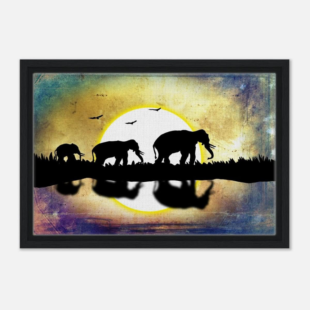 Animal Kingdom Wall art print collection | Elephants - Framed Canvas - 30x45 cm / 12x18″ - Black frame