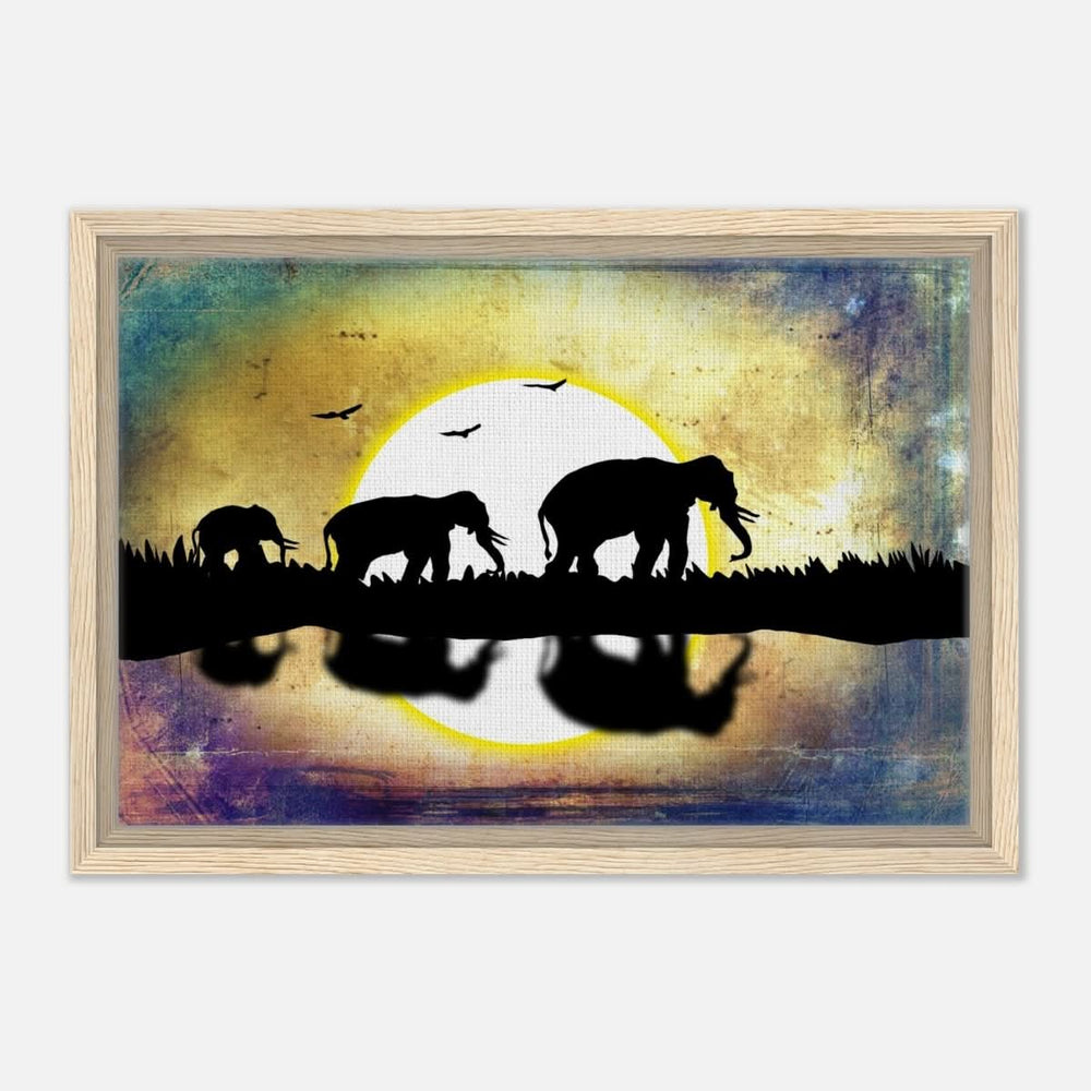 Animal Kingdom Wall art print collection | Elephants - Framed Canvas - 30x45 cm / 12x18″ - Wood frame