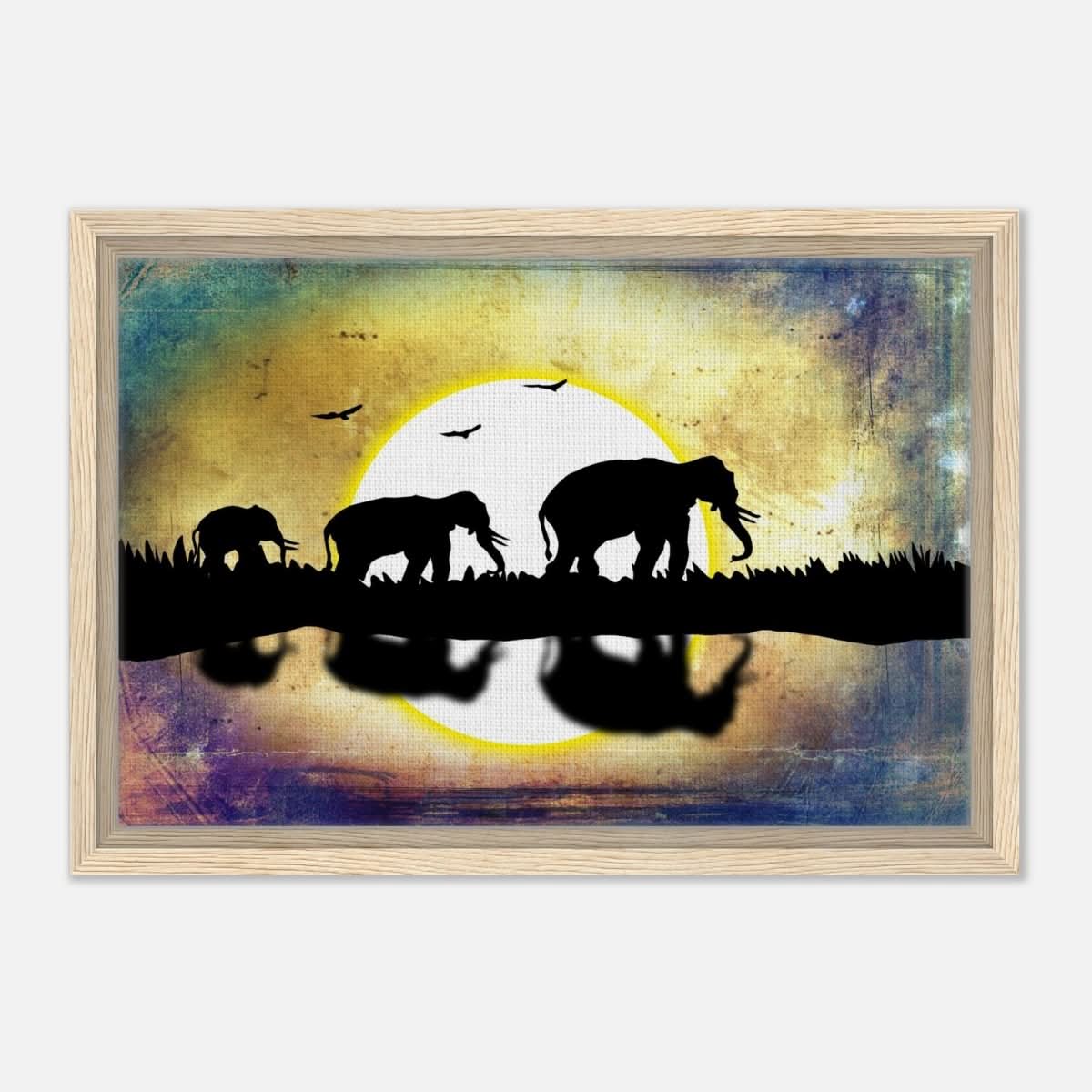 Animal Kingdom Wall art print collection | Elephants - Framed Canvas - 30x45 cm / 12x18″ - Wood frame