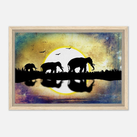 Animal Kingdom Wall art print collection | Elephants - Framed Canvas - 30x45 cm / 12x18″ - Wood frame