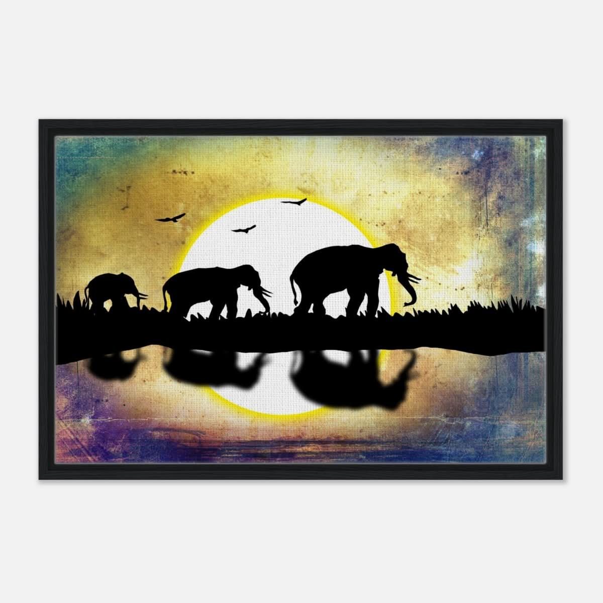 Animal Kingdom Wall art print collection | Elephants - Framed Canvas - 50x75 cm / 20x30″ - Black frame