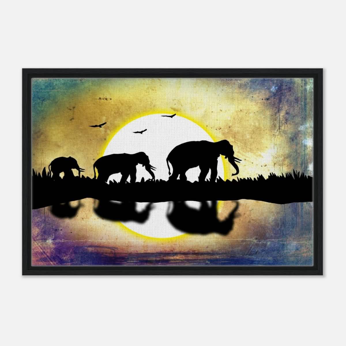 Animal Kingdom Wall art print collection | Elephants - Framed Canvas - 50x75 cm / 20x30″ - Black frame