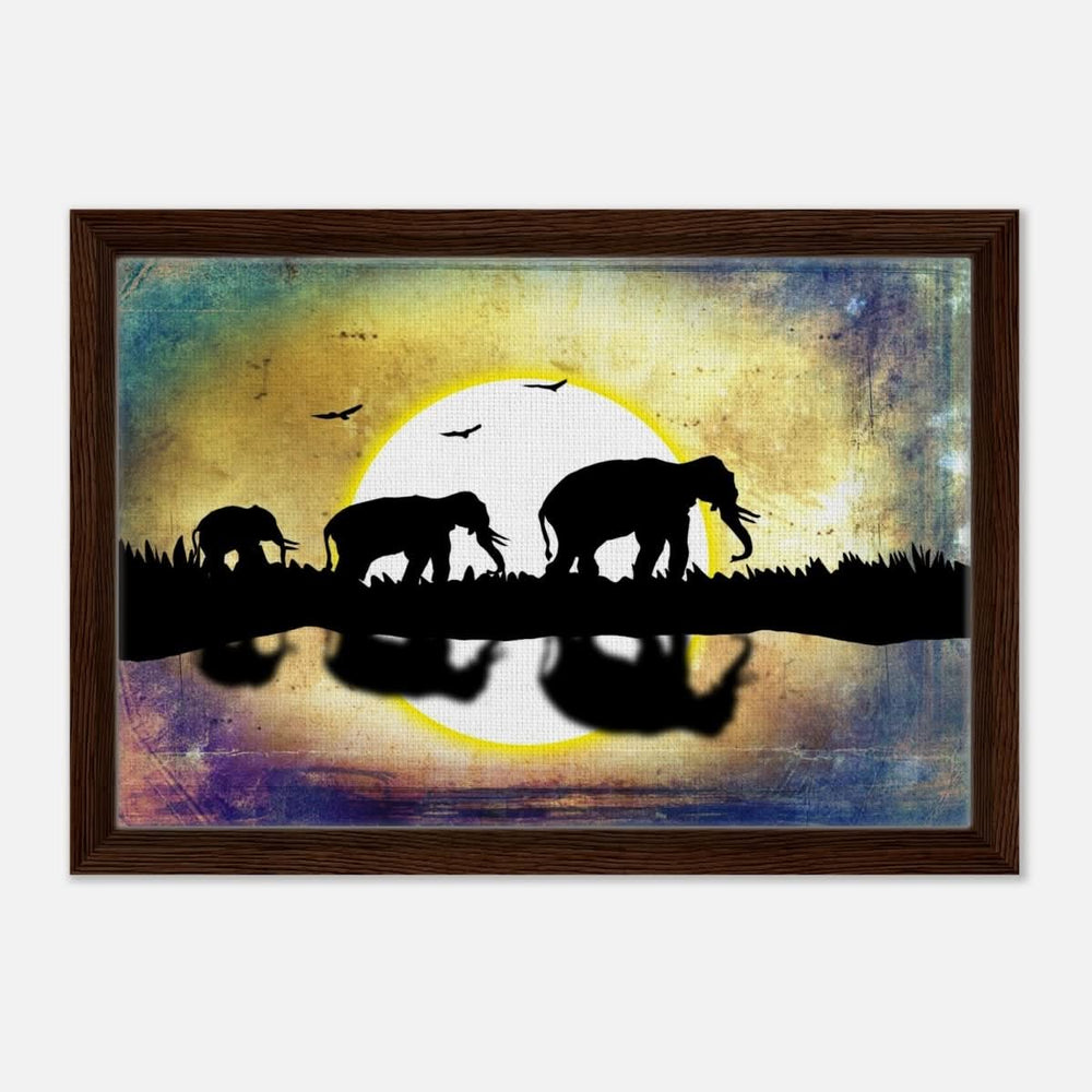 Animal Kingdom Wall art print collection | Elephants - Framed Canvas - 30x45 cm / 12x18″ - Dark wood frame
