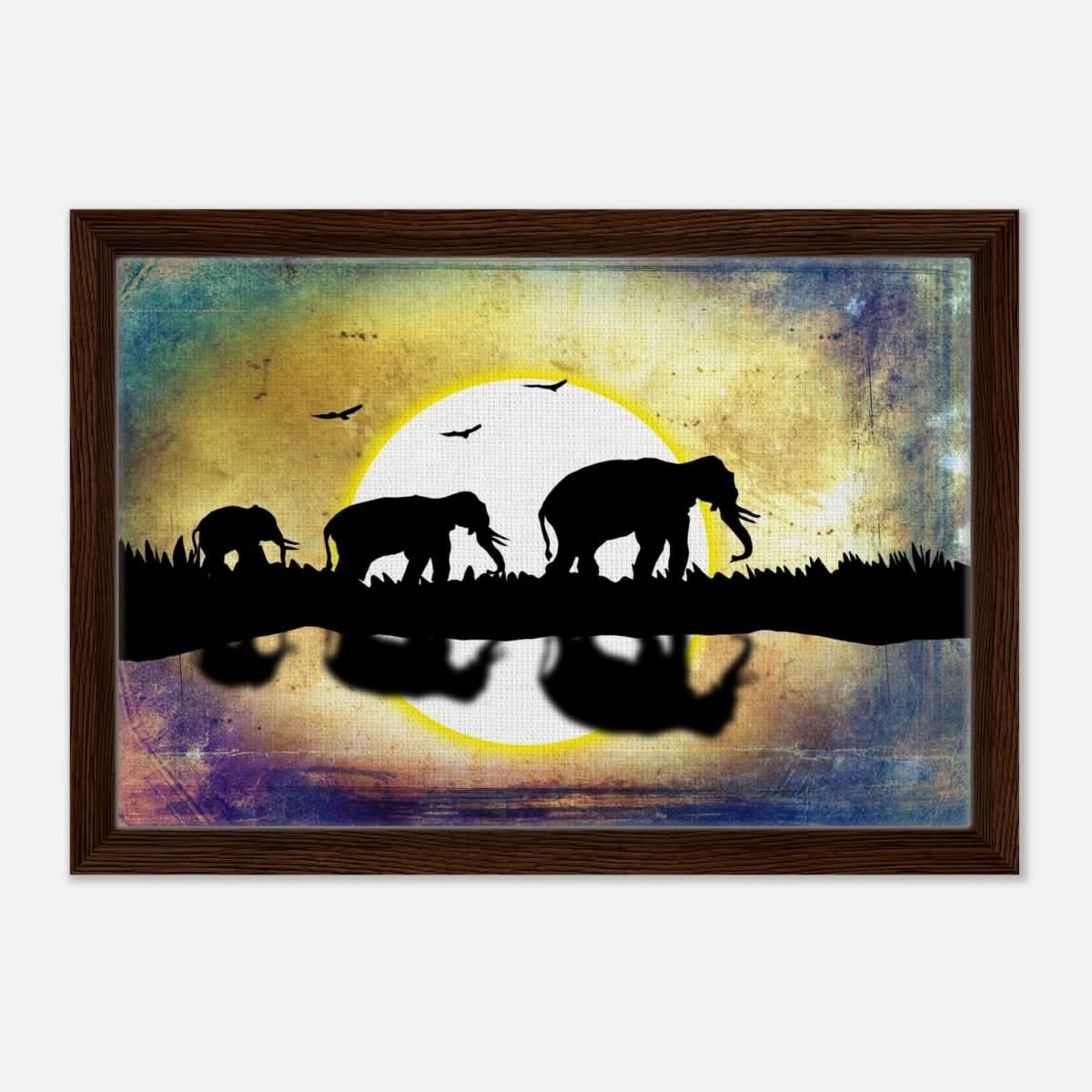 Animal Kingdom Wall art print collection | Elephants - Framed Canvas - 30x45 cm / 12x18″ - Dark wood frame