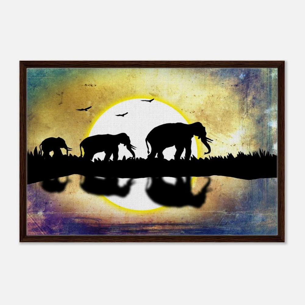 Animal Kingdom Wall art print collection | Elephants - Framed Canvas - 60x90 cm / 24x36″ - Dark wood frame