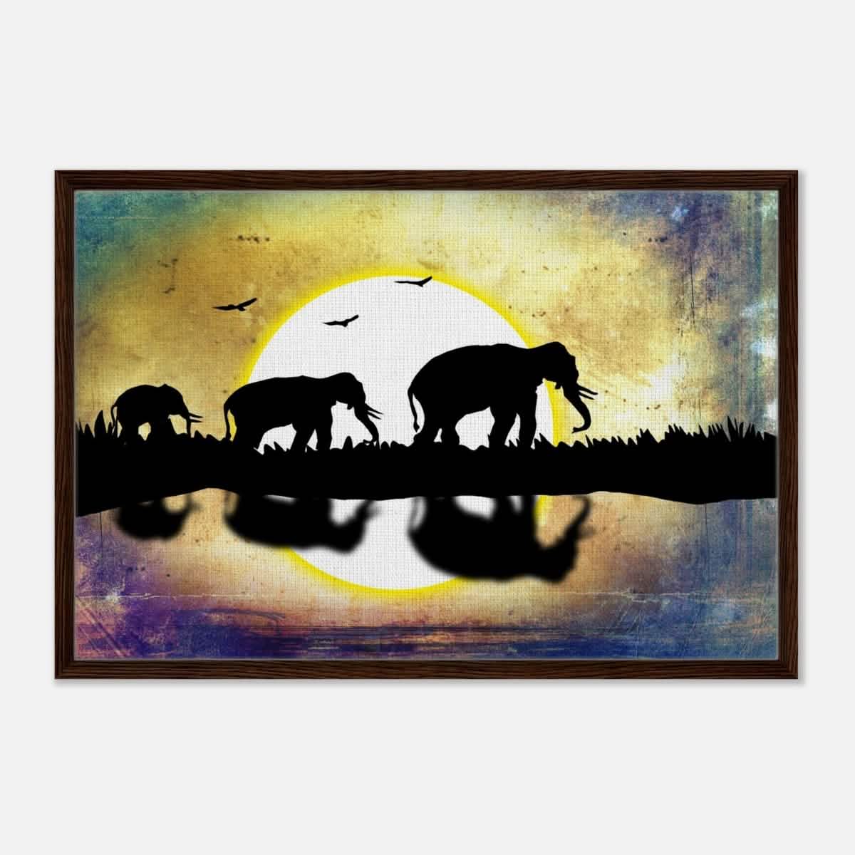 Animal Kingdom Wall art print collection | Elephants - Framed Canvas - 60x90 cm / 24x36″ - Dark wood frame