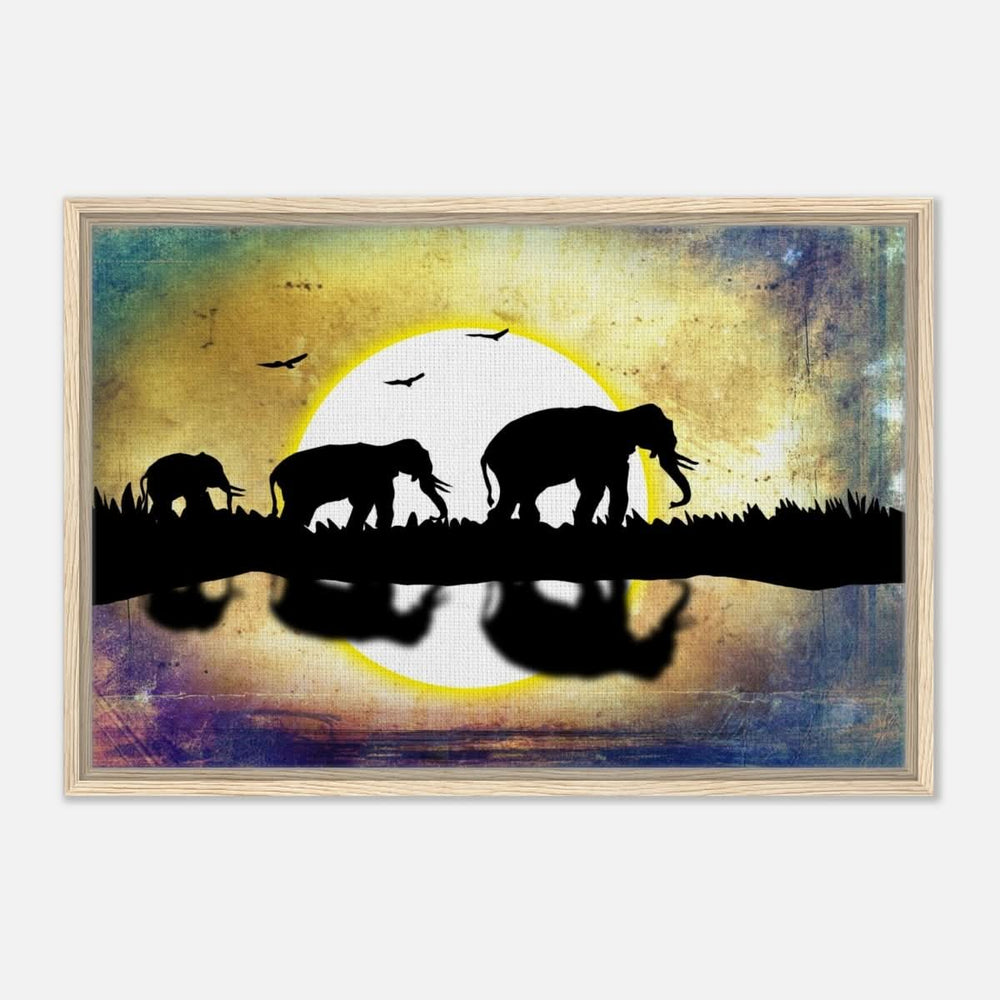 Animal Kingdom Wall art print collection | Elephants - Framed Canvas - 50x75 cm / 20x30″ - Wood frame
